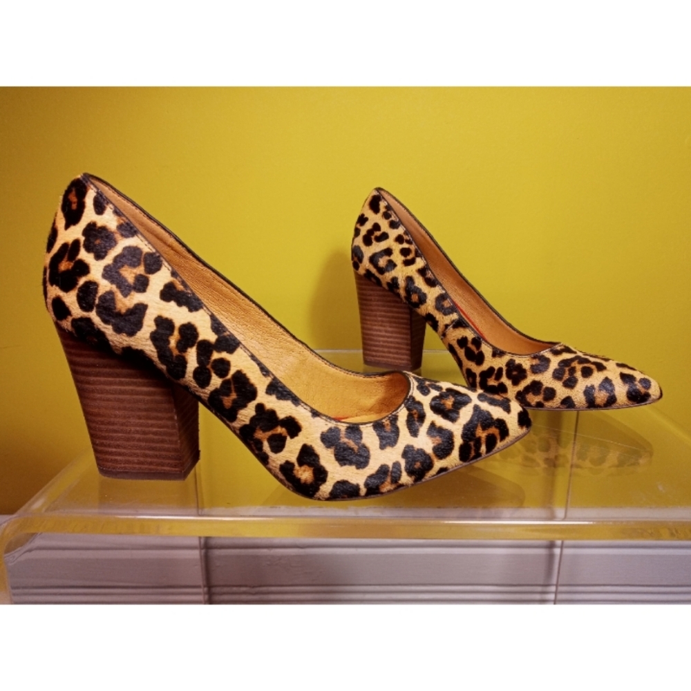 Calf hair real leather fur chunky high heels
